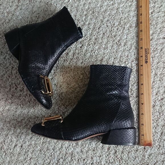 TIBI Wyatt embossed Buckle leather ankle Booties In Black size 5.5 - Picture 8 of 15